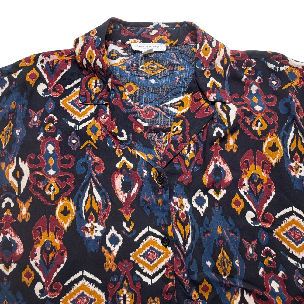 BeachLunchLounge Womens Size‎ Large Boho Ikat Tie Front Blouse Crop Top
